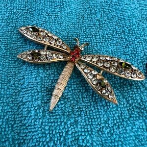 Silver and Red Floral Brooch with Intricate Detailing